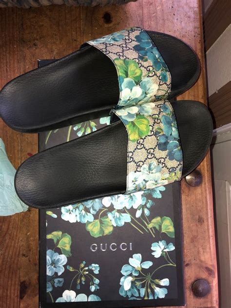 gucci floral blue slides|gucci floral slides outfit.